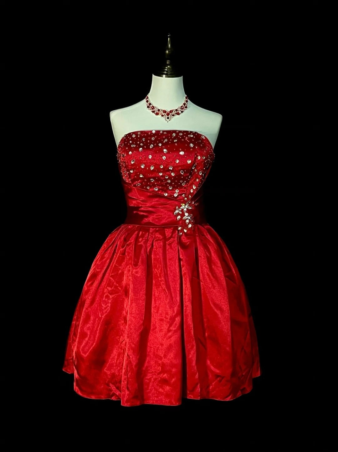 Vintage Ball Gown Strapless Red Tulle Inspo 2000s Hoco Gowns Short Inspo Homecoming Dresses N1354
