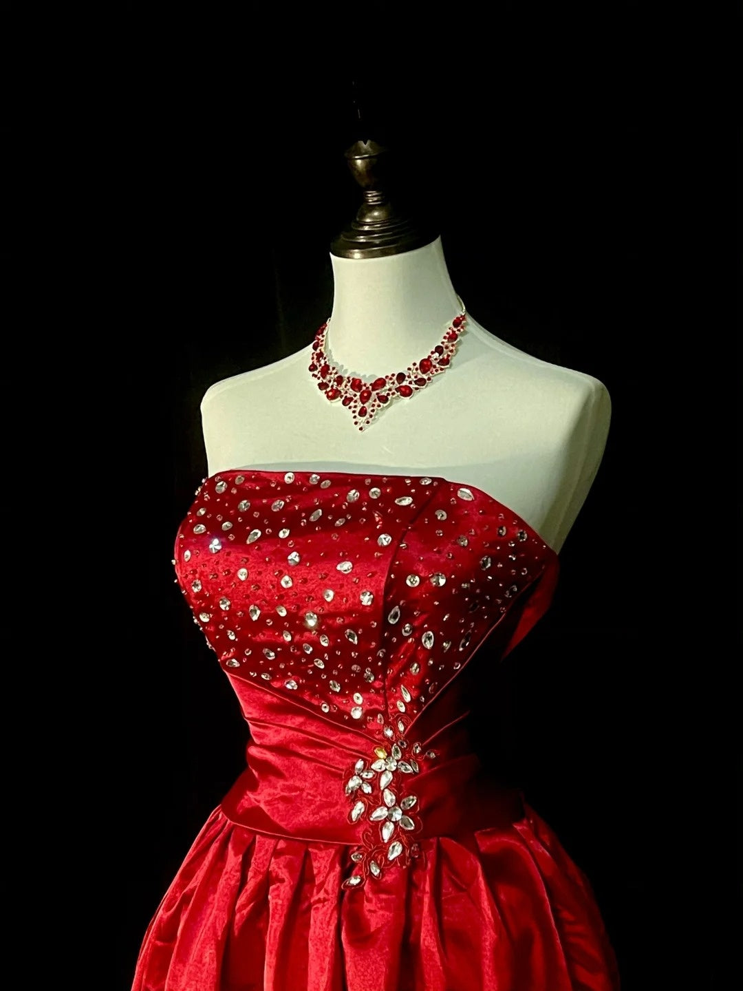 Vintage Ball Gown Strapless Red Tulle Inspo 2000s Hoco Gowns Short Inspo Homecoming Dresses N1354