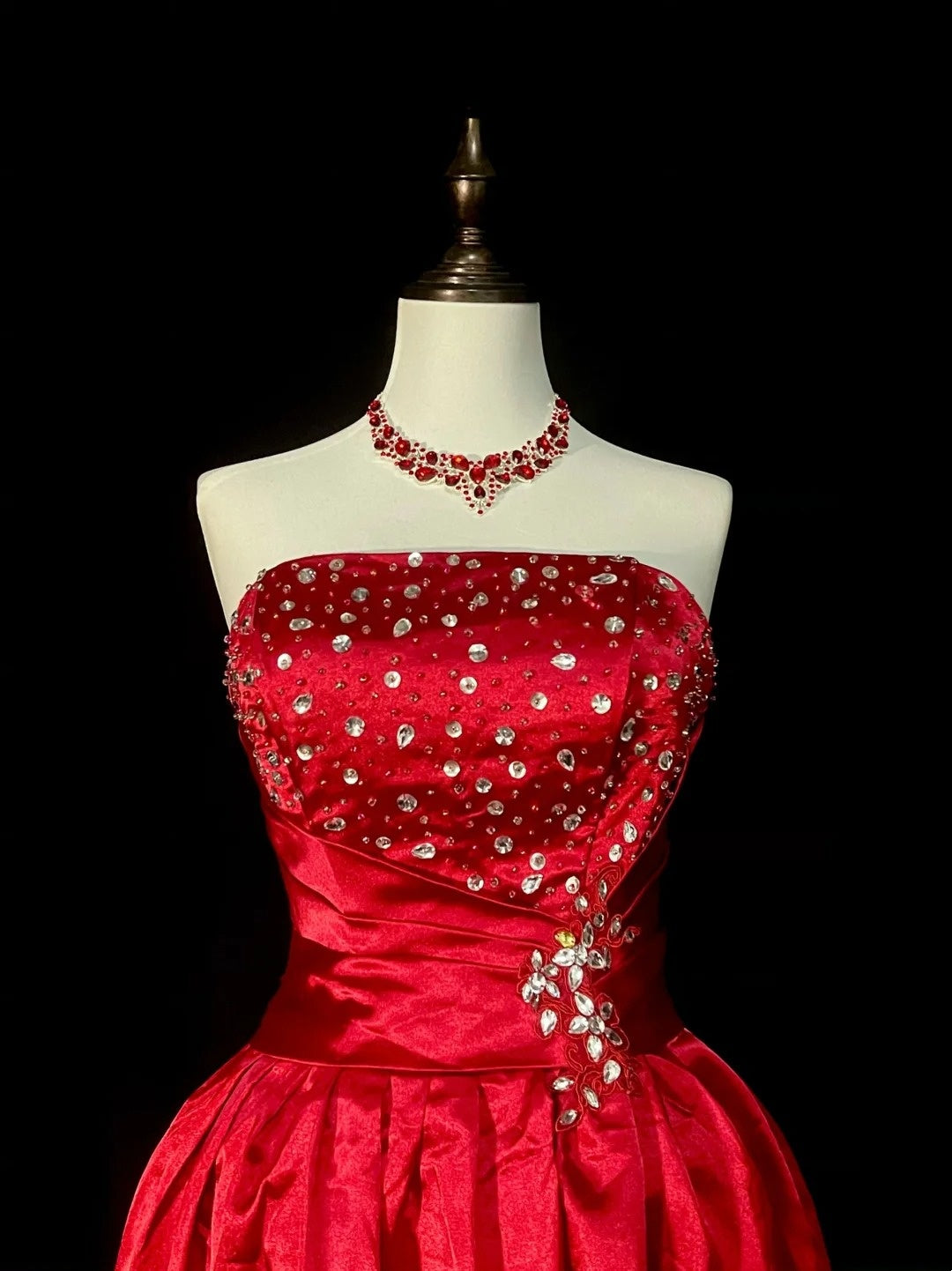 Vintage Ball Gown Strapless Red Tulle Inspo 2000s Hoco Gowns Short Inspo Homecoming Dresses N1354