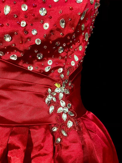 Vintage Ball Gown Strapless Red Tulle Inspo 2000s Hoco Gowns Short Inspo Homecoming Dresses N1354