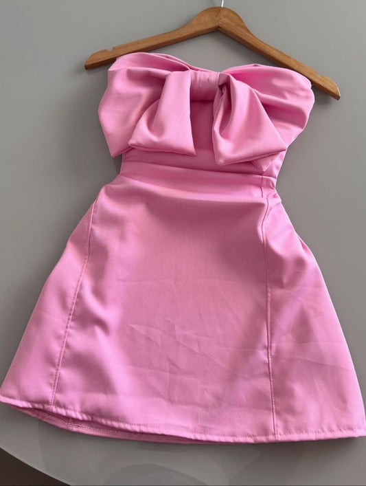 Flirty A line Strapless Pink Satin Freshman High Shool Grad Short Mini Hoco Outfits Homecoming Dresses RB4404