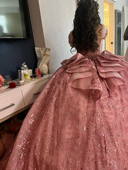 Glittering Luxury Quinceanera Dress Ruffles Ball Gown Sweetheart Vestidos De 15 Anos Formal Party Long Gorgeous Prom Dresses Sweet 16 Dress B274