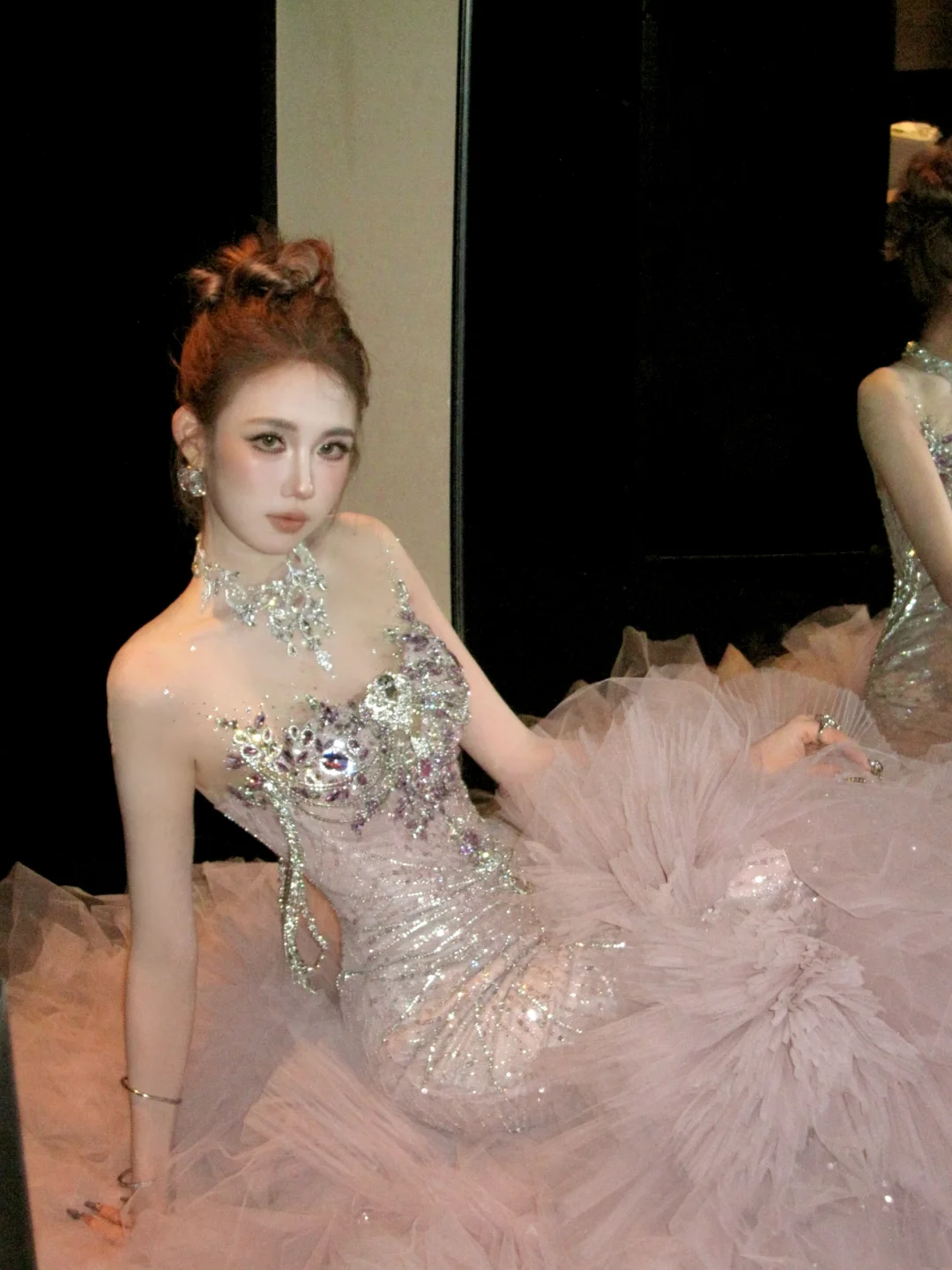 Luxury Mermaid Jewel Neck Pink Tulle With Corset Fitted Back Beaded Bodice Prom Dresses Aesthetic Long Graduation Evening Outfits N060