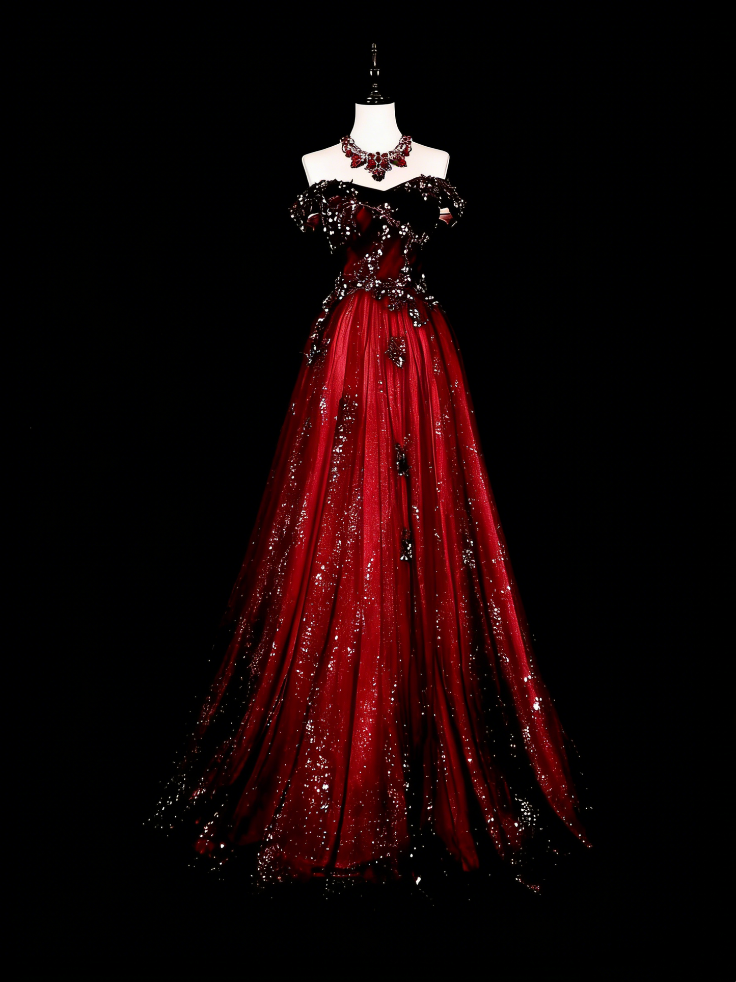 Vintage Prom Dresses Aesthetic 1950s Retro Classy Ball Gown Off The Shoulder Burgundy Long With Appliques N1995