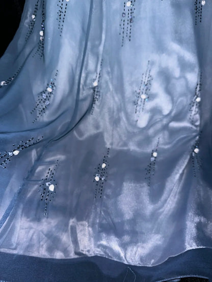 Elegant A Line Spaghetti Straps Satin Blue With Beading Prom Dresses Formal Outfits Evening Night Dress RB8247