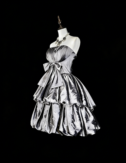 Unique Ball Gown Strapless Silver Gray Mini Short Homecoming Dresses Hoco Cocktail Gowns N3070