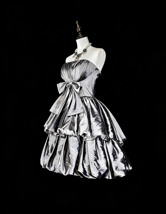 Unique Ball Gown Strapless Silver Gray Mini Short Homecoming Dresses Hoco Cocktail Gowns N3070