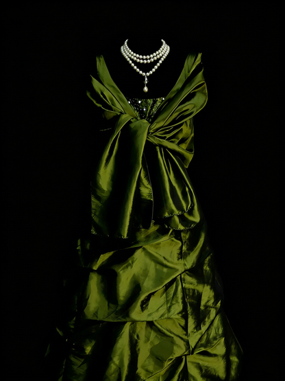 Vintage Prom Dresses Aesthetic 1960s Retro Ball Gown V Neck Olive Green Long Party Dress N2133