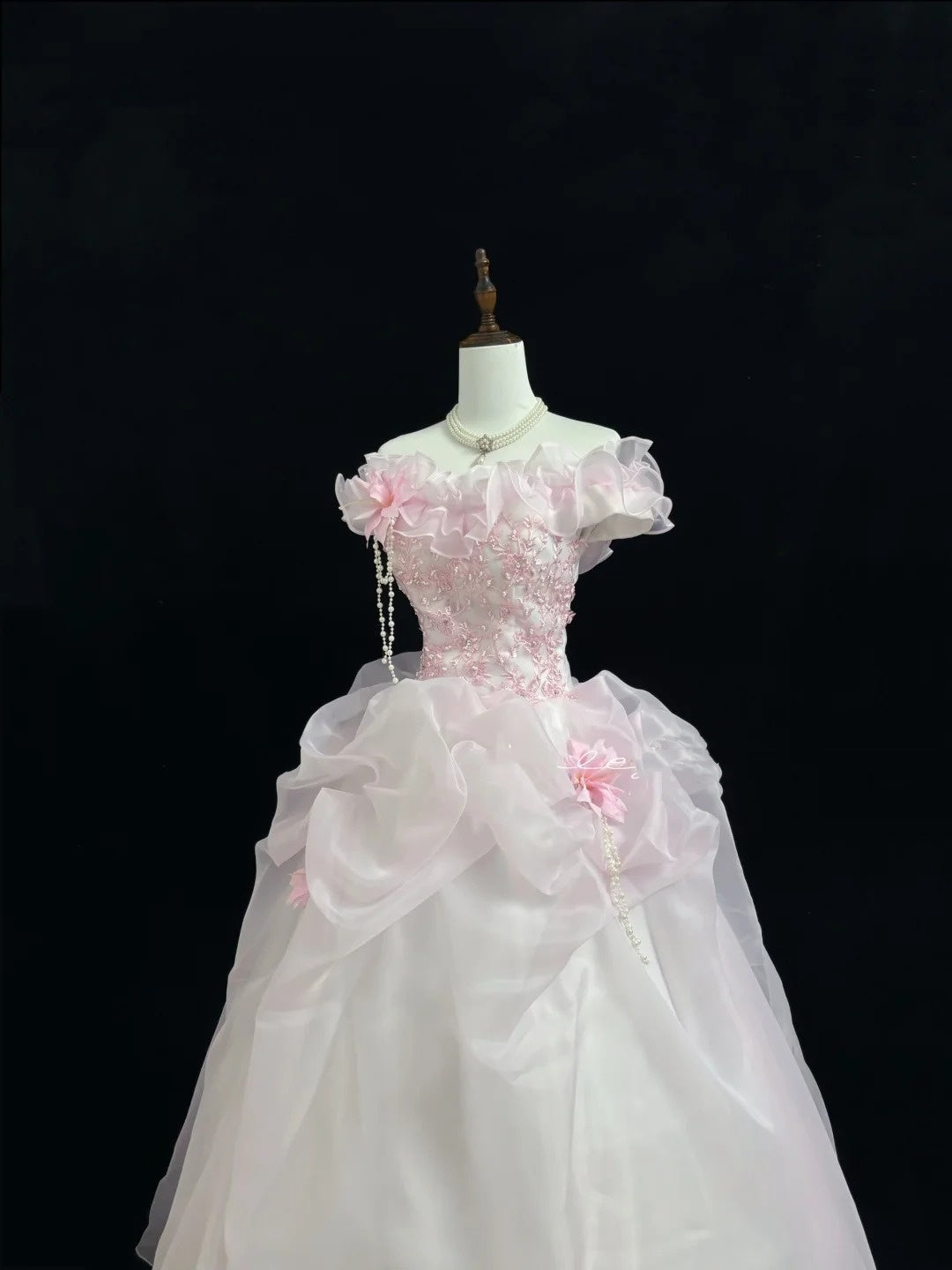 Pink Sweet 16 Dresses Long Ball Gown Off Shoulder With Ruffled Lace Sweet Sixteen Birthday Gown RC0230