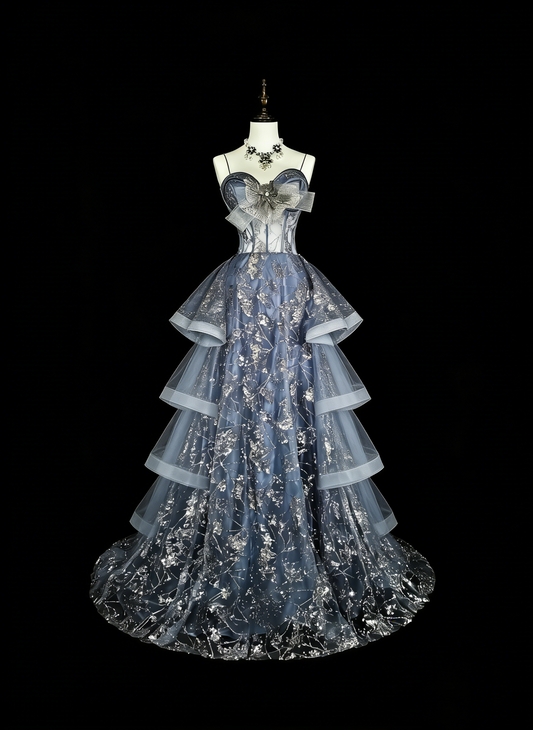 Vintage Prom Dresses Aesthetic Ball Gown Spaghetti Straps Gray Sequins Long Inspo Formal Party Gowns N1849