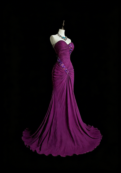 Vintage Mermaid Sweetheart With Beaded Purple Long Summer Beach Black Tie Prom Dresses Spring Formal Party Dress N1420