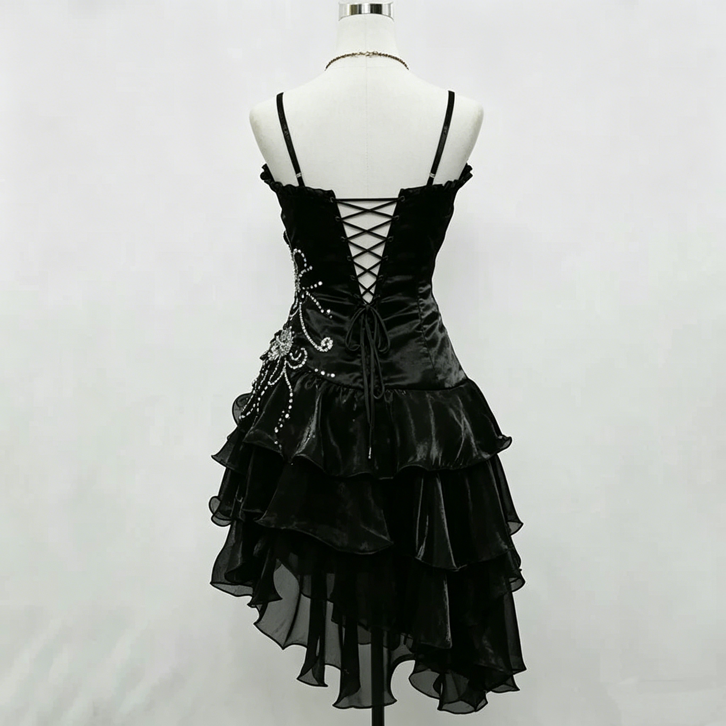 Cute Ball Gown Spaghetti Strap Burgundy Little Black Organza With Silver Beading Party Dress Homecoming Dresses N3907