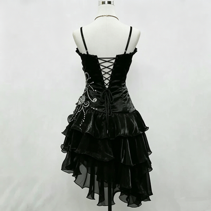 Cute Ball Gown Spaghetti Strap Burgundy Little Black Organza With Silver Beading Party Dress Homecoming Dresses N3907