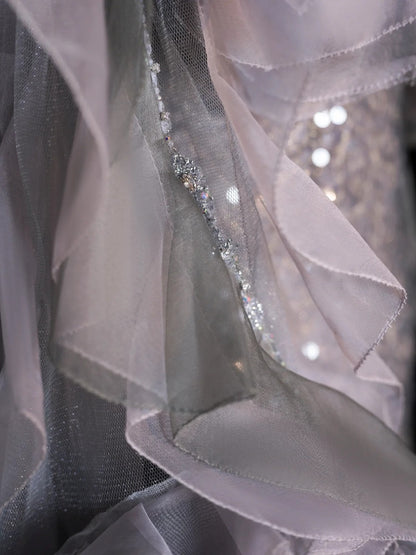 Princess Mermaid Sweetheart Grey Sequined With Slit Long Formal Evening Dress Gowns Prom Dresses N743