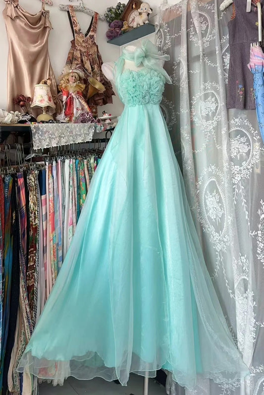Simple A line Halter Blue Tulle Long Party Dresses Prom Dresses Impress Wedding Guest Dress N907