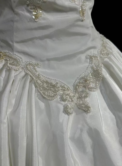 Princess Satin Off Shoulder White With Pearls Sweet 16 Dress Ball Gown Formal Party Sweet Sixteen Dress RC0112