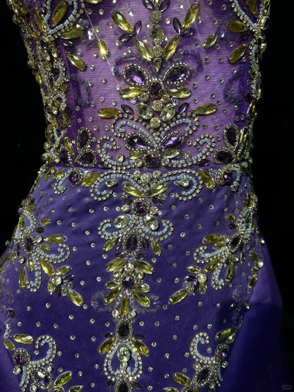 Vintage Mermaid Boat Neck Purple With Beading Tulle Floor Length Prom Dresses Inspo Evening Outfits RB4343