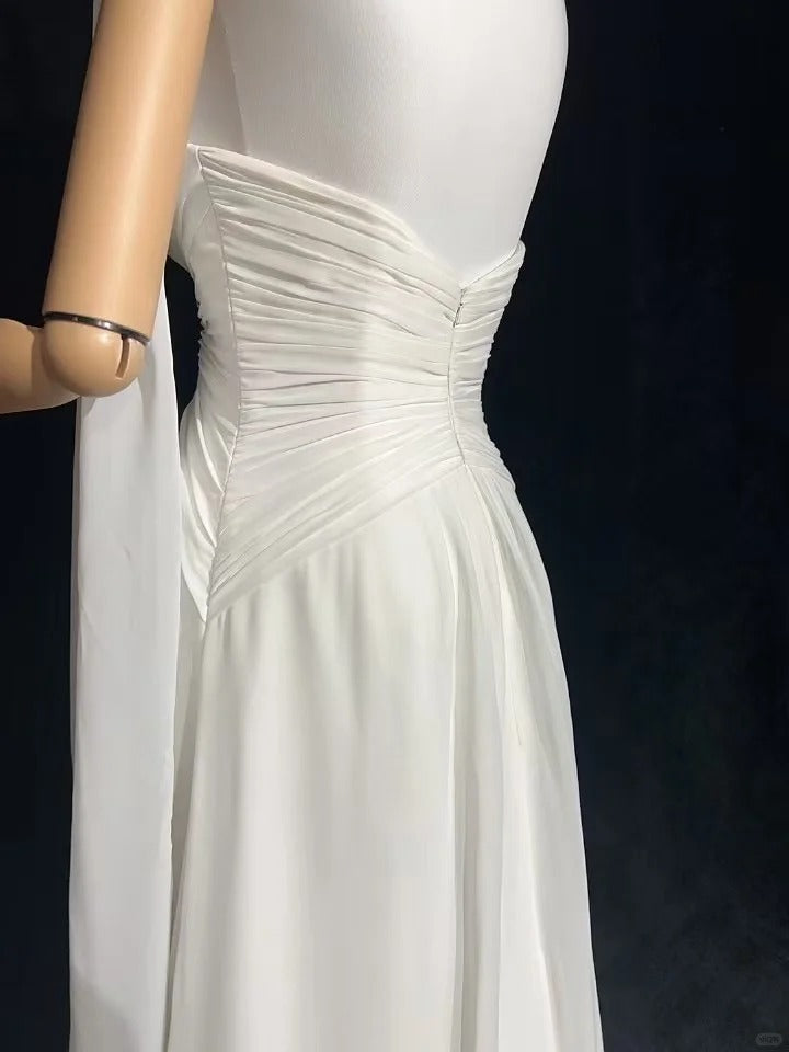 Simple Wedding Dresses A Line Spaghetti Strap Chiffon White Pleated Summer Beach Long Wedding Gown N3831