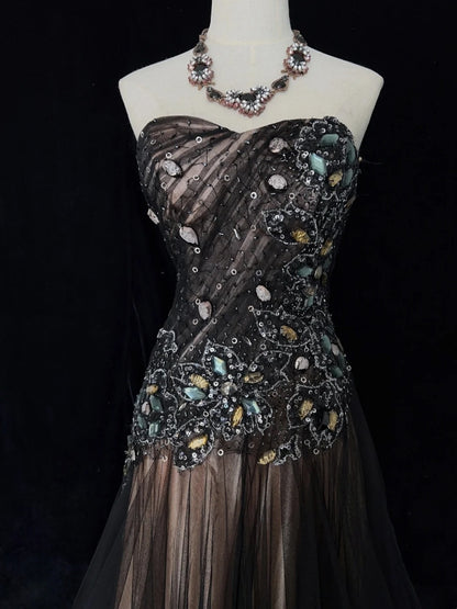 Vintage Prom Dresses Inspo Mermaid Sweetheart 90s Tulle Black Tie Dress With Lace For Women Formal Gowns N3305
