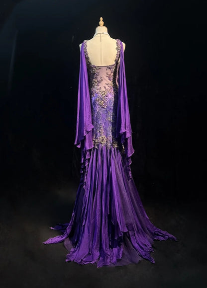 Purple Prom Dress Inspo Mermaid Square Neck Chiffon With Gold Beaded Birthday Outfits Formal Party Gown RC0129