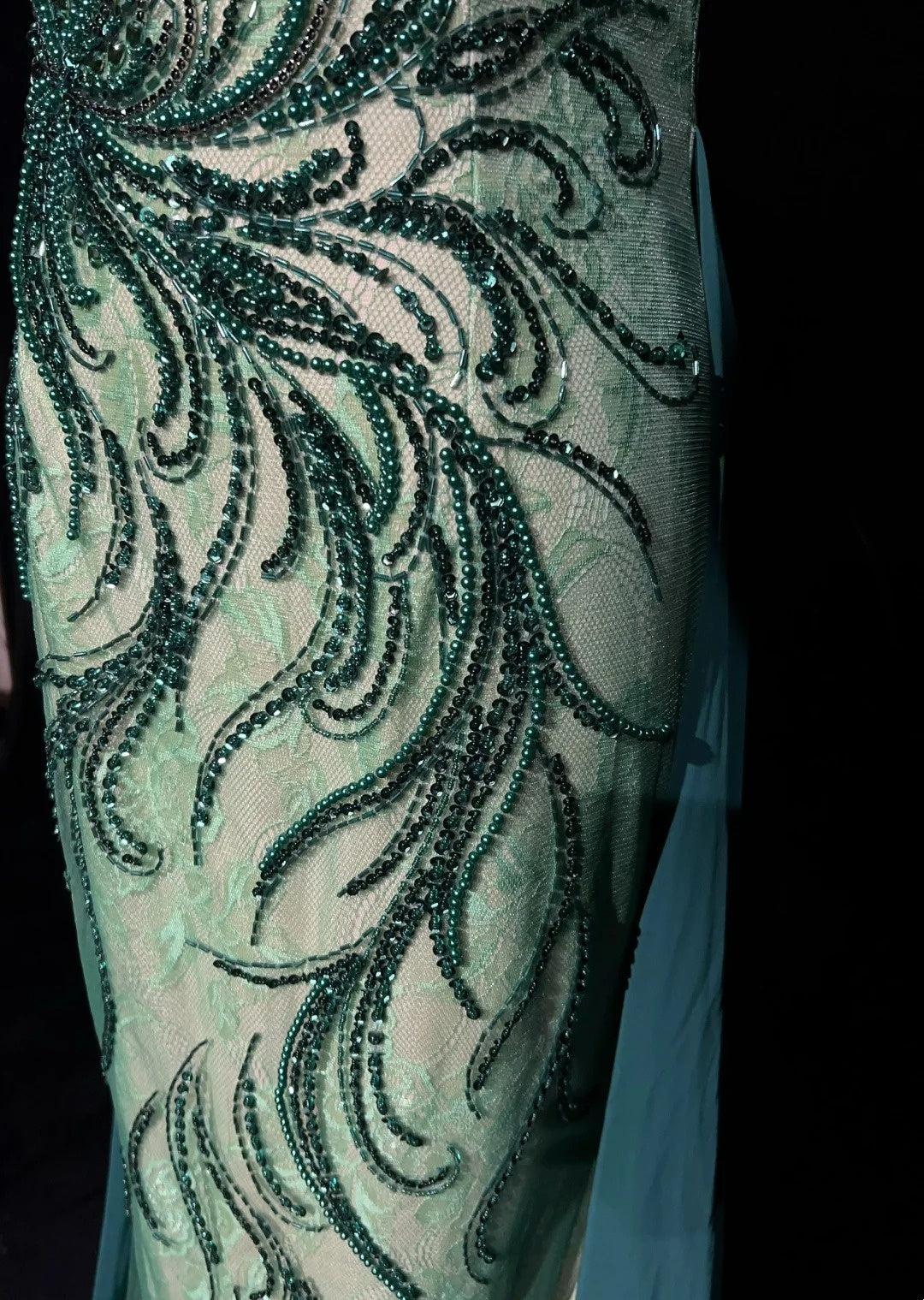 Vintage Prom Dresses Mermaid Spaghetti Strap Green Beaded 90s Long Formal Evening Gown N2649