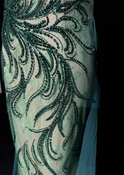 Vintage Prom Dresses Mermaid Spaghetti Strap Green Beaded 90s Long Formal Evening Gown N2649