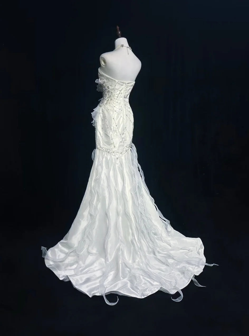 White Prom Dress Inspo Mermaid Sweetheart Beading Long Birthday Outfits Formal Party Gown RC0102