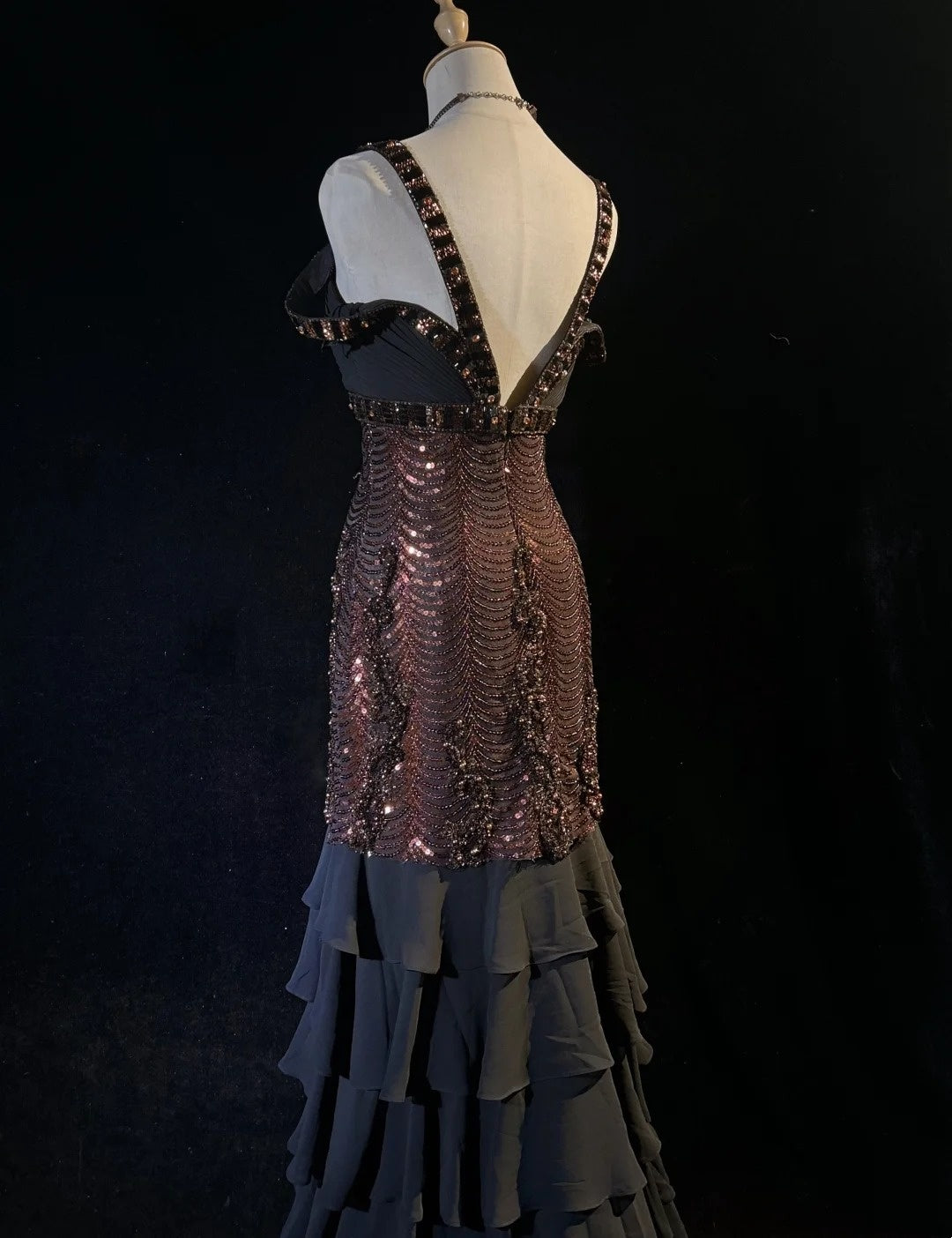 Sparkly Prom Dresses Mermaid Spaghetti Strap Black Chiffon With Sleeves Evening Outfits Long Formal Dress RB3259