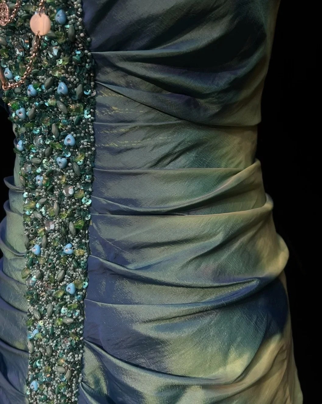 Elegant Prom Dresses Mermaid Sweetheart Green Taffeta With Beaded Sleeveless Long Formal Gown N2896