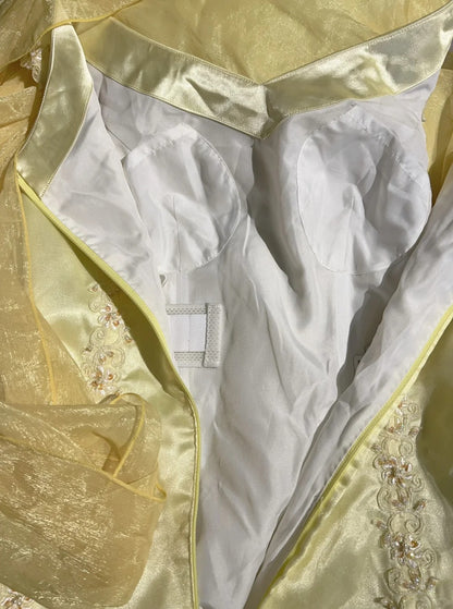 Vintage Prom Dresses 1950s Retro Classy A line Scoop Yellow Satin Evening Outfits With Scarf N3011