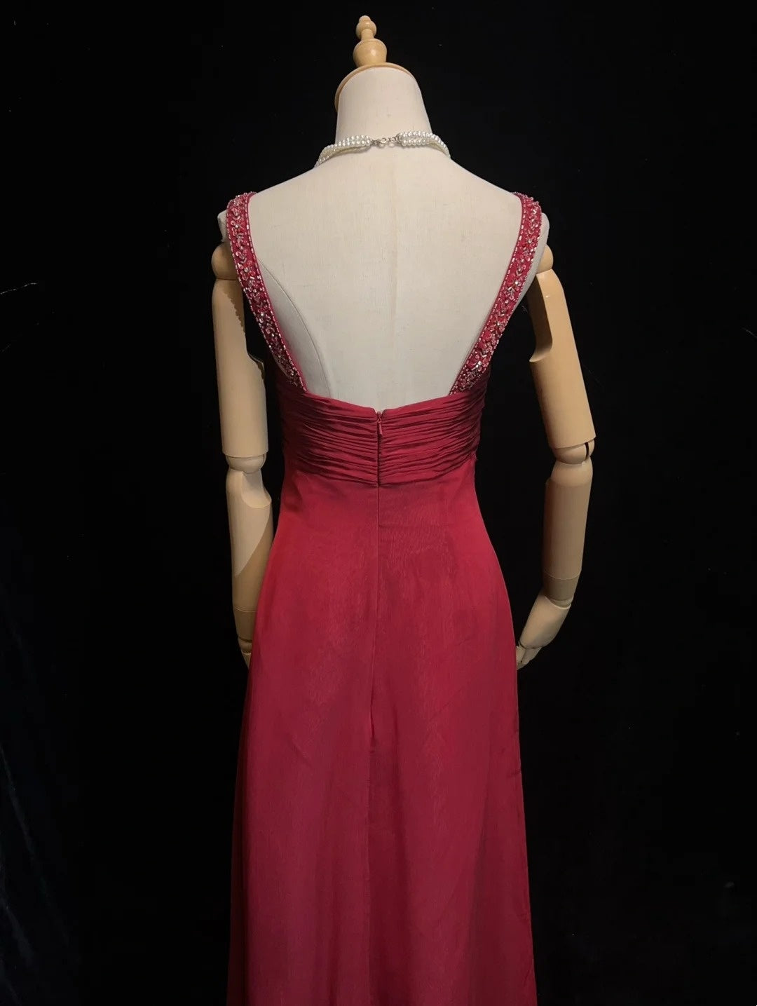 Elegant Prom Dresses A line Jewel Neck Burgundy Chiffon With Cape Beaded Sleeveless Long Formal Gown N2885