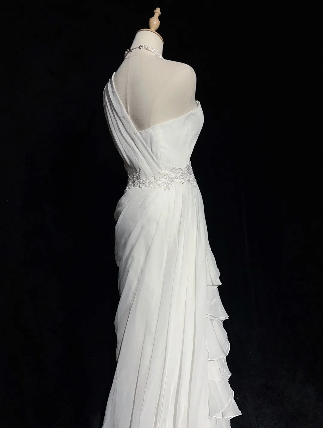 Unique Wedding Dresses Sheath One Shoulder Chiffon White Long Bridal Gown N3105
