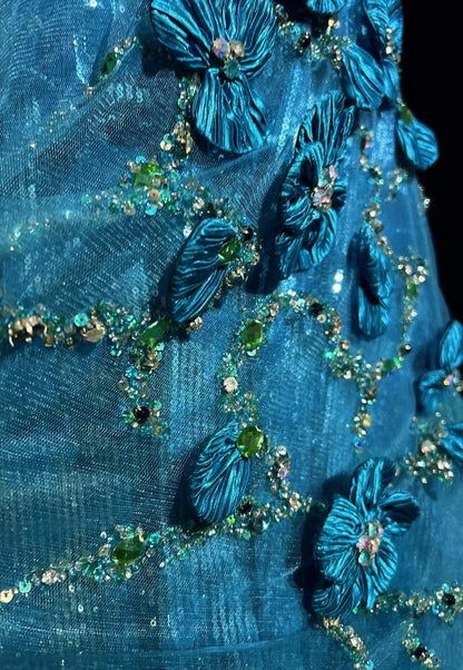 Vintage 1980s Prom Dresses Mermaid Irregular Shoulder Strap Royal Blue Sequin Long Formal Party Dress N2537