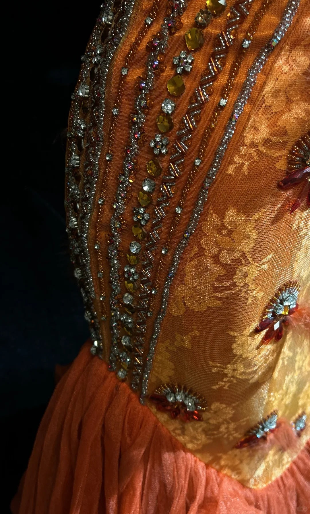 Vintage Prom Dresses Mermaid Spaghetti Straps Orange Tulle Lace Long 80s Party Evening Formal Gown RC1144