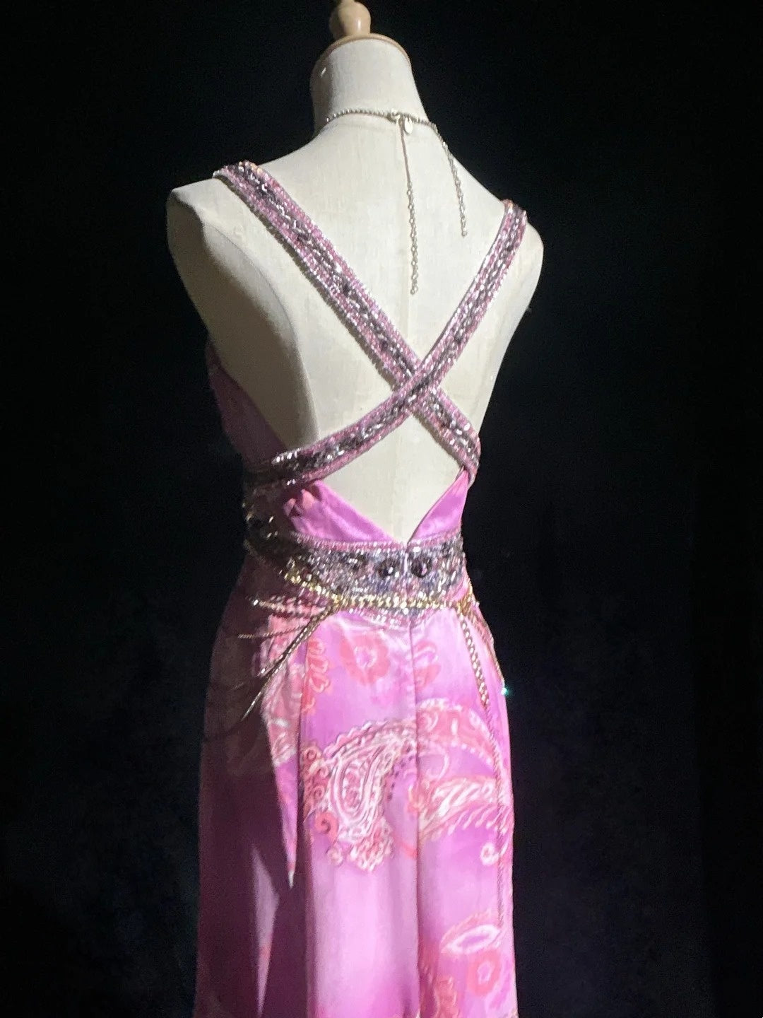 Vintage Prom Dresses Inspo A line High Low Pink Chiffon With Beads 80s Long Formal Gown N2734
