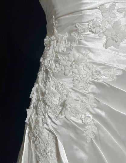 Vintage Prom Dresses Mermaid One Shoulder White With Ruffle Appliques Satin 90s Formal Gown N2589