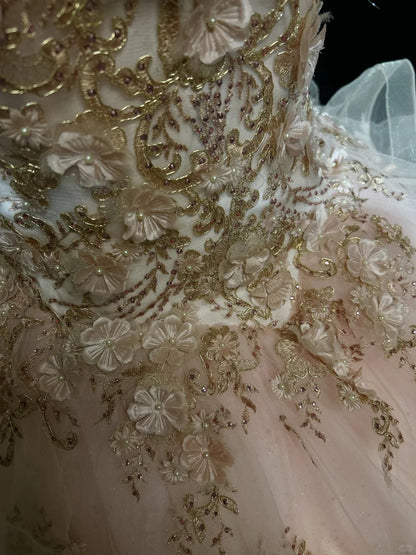 Sweet Ball Gown Spaghetti Strap Tulle With Flowers Sweet 16 Dresses Quinceanera Dress Long 15 Vestidos De Fiesta N4219