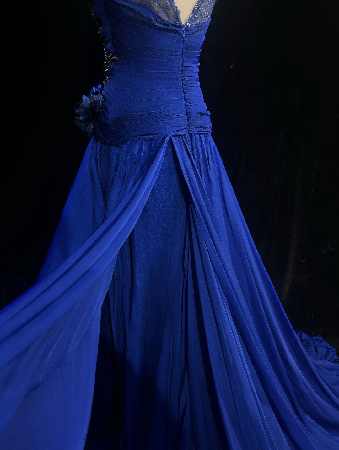 Classy Prom Dresses A Line Scoop Royal blue Chiffon Lace With Beading Long Formal Gown N2916