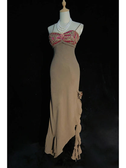 Vintage Prom Dresses 90s Mermaid Spaghetti Strap Chiffon Long Semi Formal Evening Outfits N3655