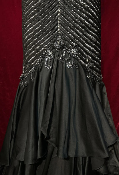 Black Prom Dress Inspo Mermaid Spaghetti Straps Satin With Beading Long Formal Party Gown RC0092