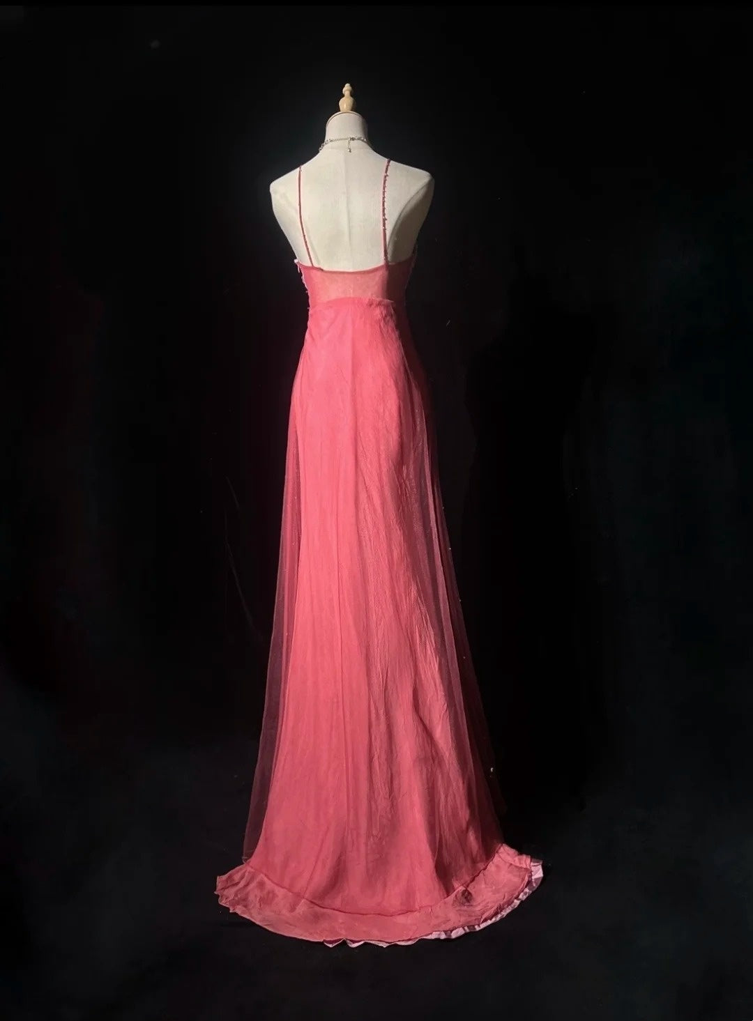 Coral Prom Dress Inspo A Line Spaghetti Straps Chiffon With Beading Long Formal Party Gown RC0091