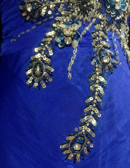 Vintage Prom Dresses Inspo Mermaid One Shoulder Royal Blue With Long Sleeve Beads 80s Long Formal Gown N2740