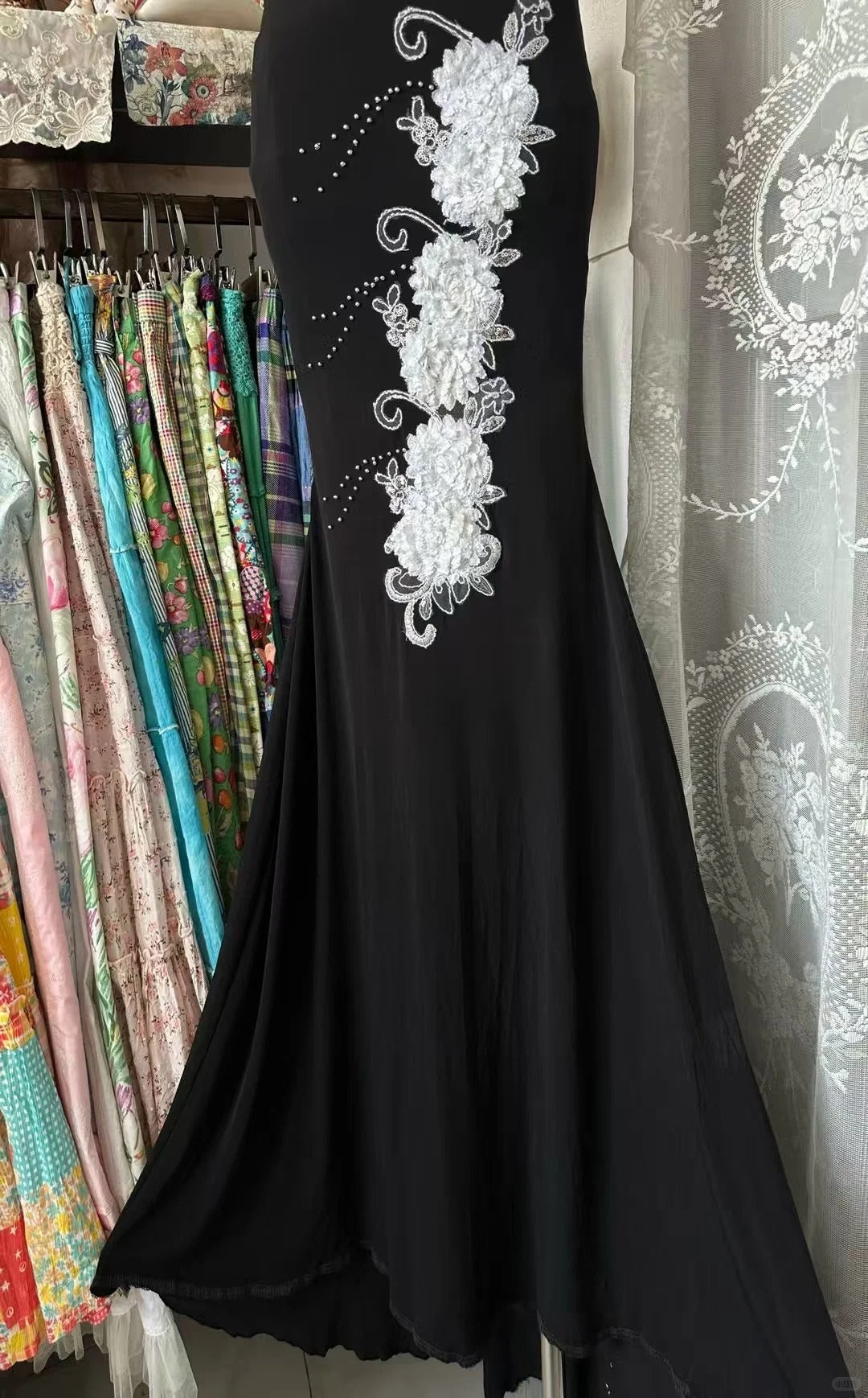 Vintage Prom Dresses Aesthetic Mermaid V Neck Black Chiffon Long Inspo Formal Gowns N1989