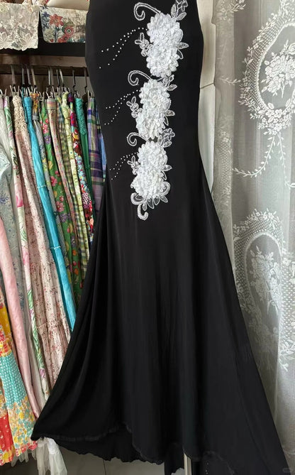 Vintage Prom Dresses Aesthetic Mermaid V Neck Black Chiffon Long Inspo Formal Gowns N1989