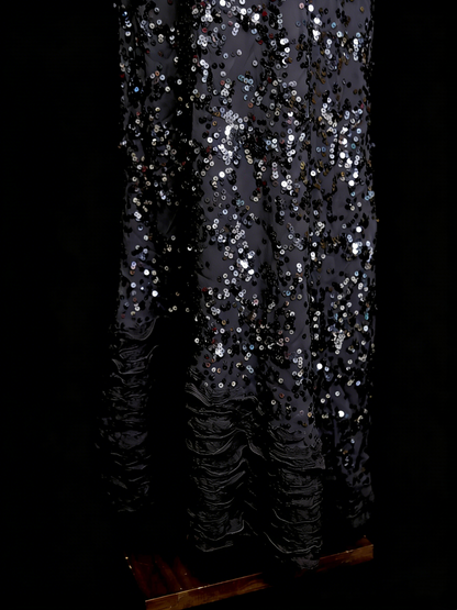 Vintage Fashion Night Aesthetic Mermaid Spaghetti Straps 80s 70s 90s Silver Grey Sequin College Formal Outfit Long Prom Graduation Dresses N1145