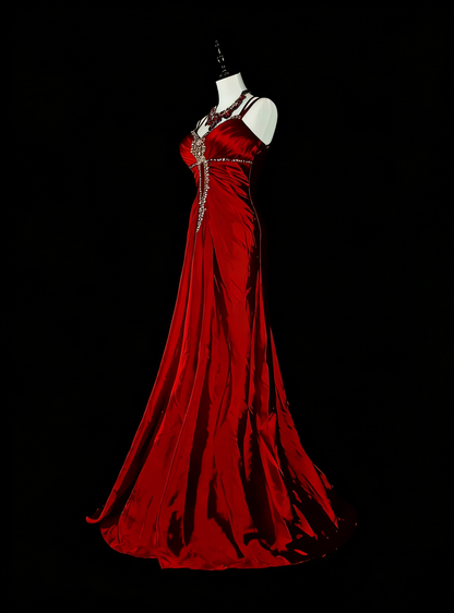 Vintage Prom Dresses Aesthetic 1950s Retro Mermaid Dark Red Backless Long Party Dress N2023