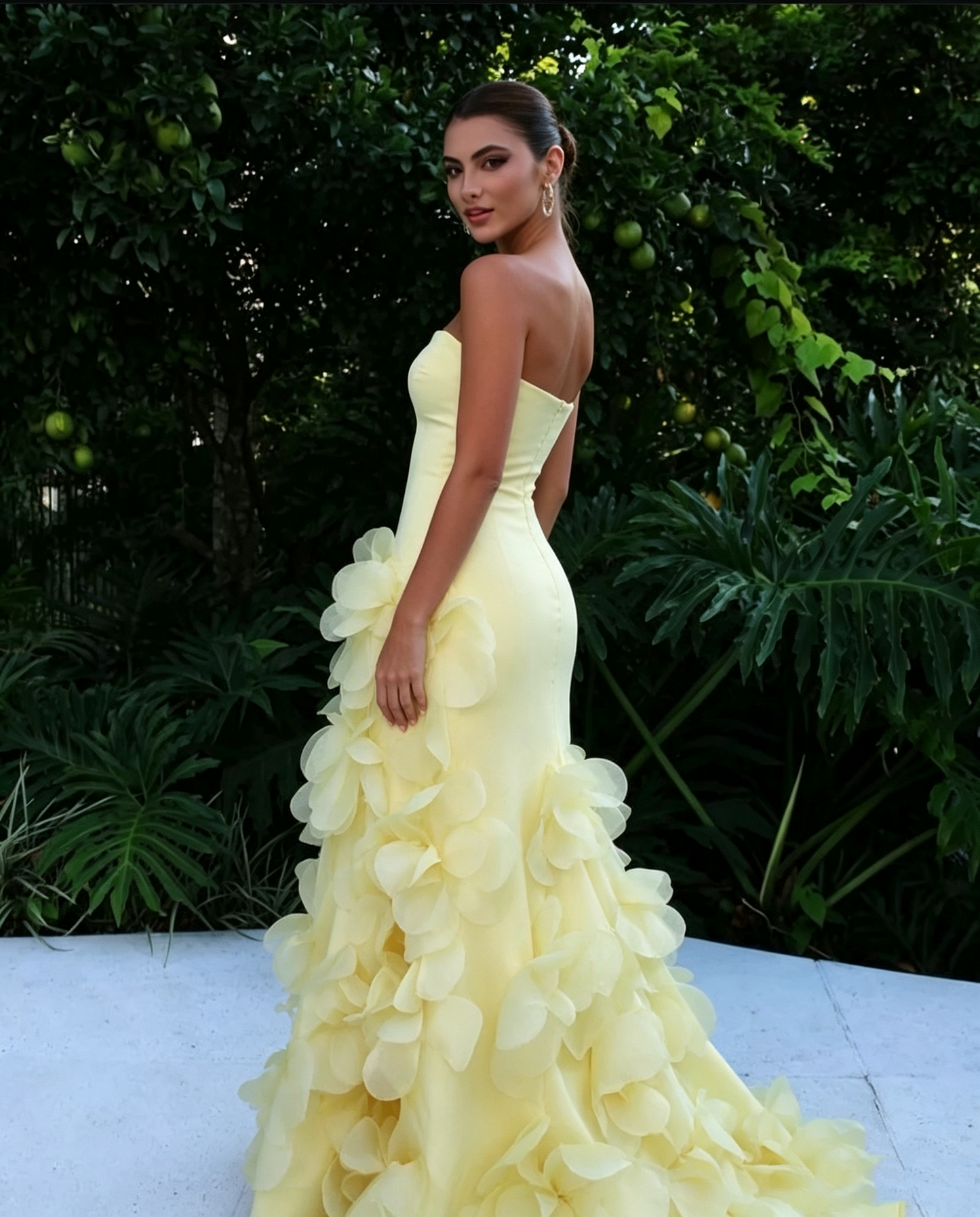 Modest A Line Strapless Yellow Chiffon Prom Dresses Inspo Simple Long Prom Gowns AB251