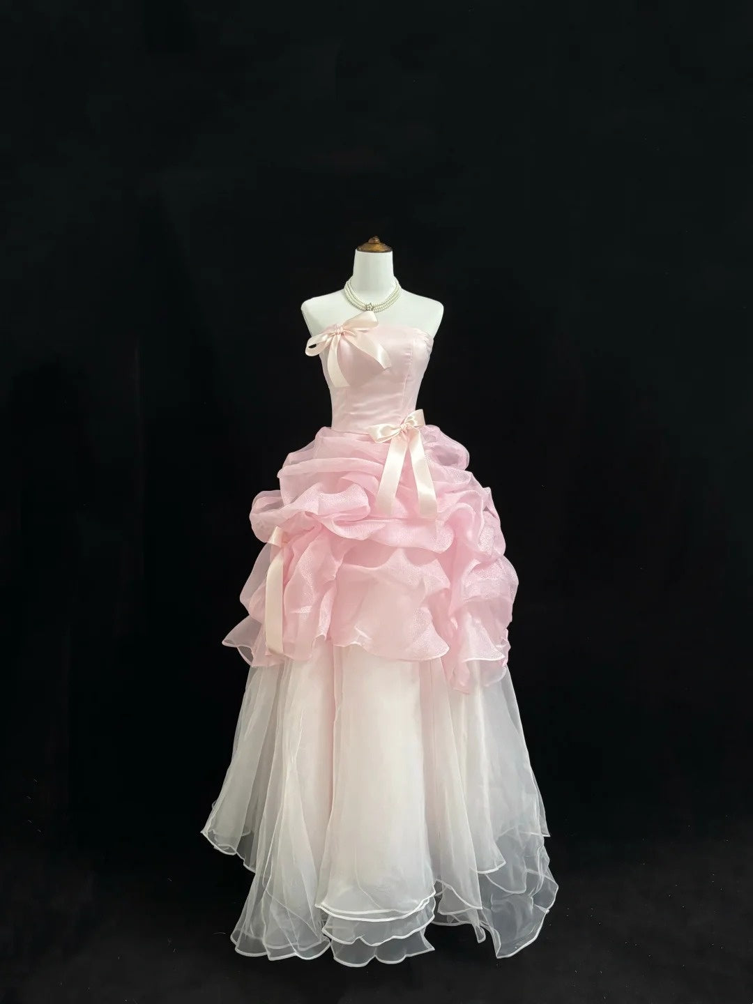 Sweet 15 Quinceanera Dress Ball Gown Strapless Pink With Ruffled Tiered 15th Birthday Gown RC0233
