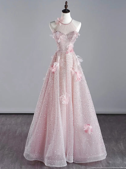 Modest A line Scoop Neck Pink Sequins Prom Dresses Inspiration Party Gowns Princess Formal Dress N758