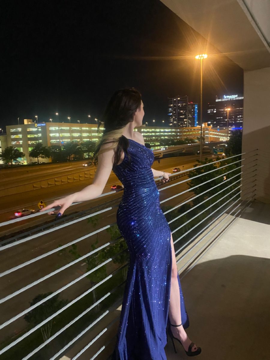 Mermaid Slit Long Mermaid Royal Blue Prom Dresses Formal Sparkly Evening Gowns AB1591